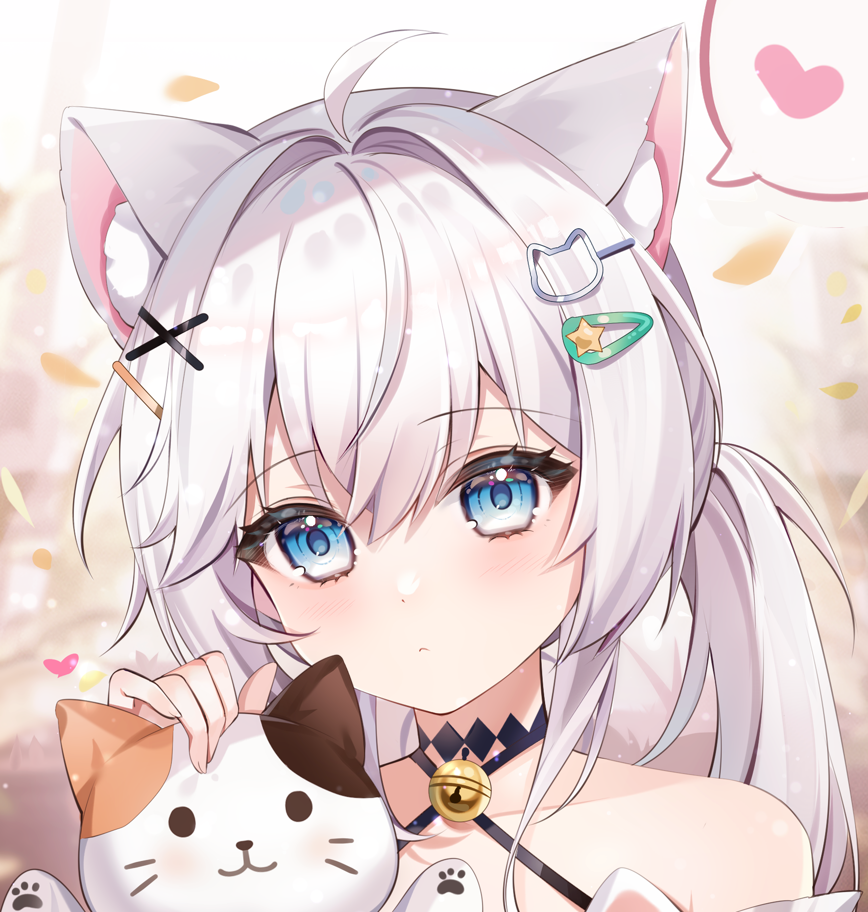 戴着猫形与薄荷绿星星发夹的喵喵头像